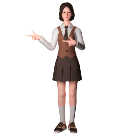 Girl Pointing Left Side  3D Illustration