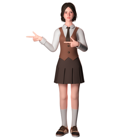 Girl Pointing Left Side  3D Illustration