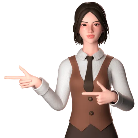 Girl Pointing Left Side  3D Illustration