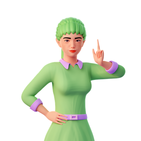 Girl Pointing On Top  3D Illustration