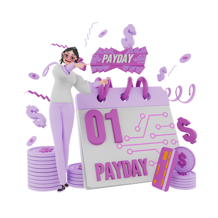 Girl pointing payment date  3D Illustration