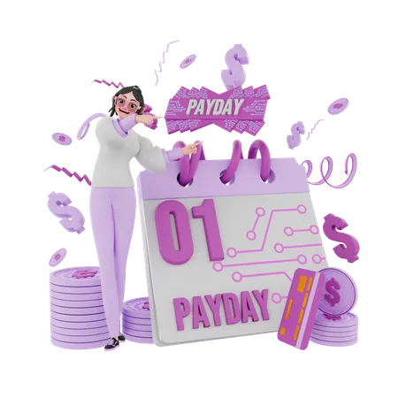Girl pointing payment date  3D Illustration