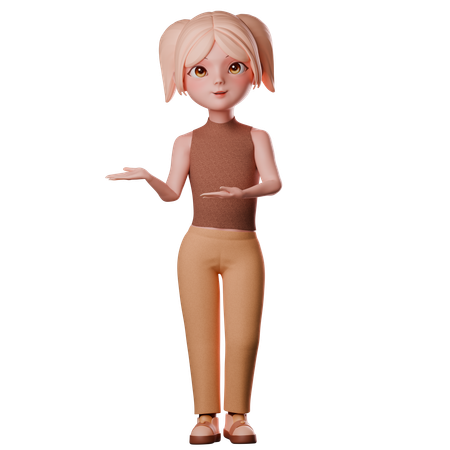 Girl Pointing Side Direction  3D Illustration