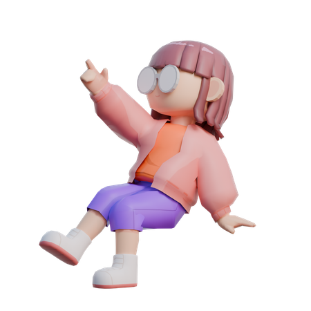 Girl Pointing Something  3D Illustration