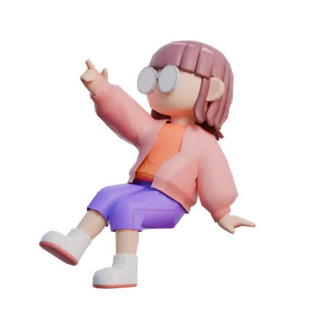 Girl Pointing Character 3D Illustration