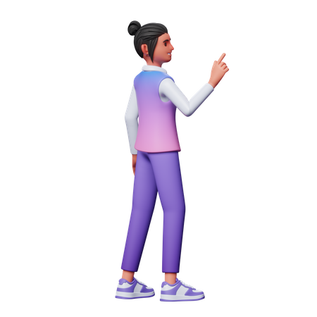 Girl Pointing Something 3D Illustration