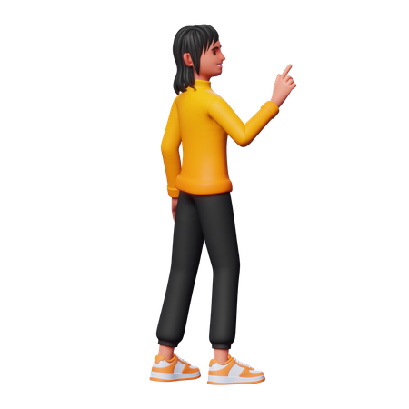 Girl Pointing Something 3D Illustration