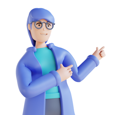 Girl pointing something on his right left  3D Icon