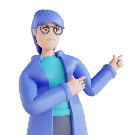 Girl pointing something on his right left  3D Illustration