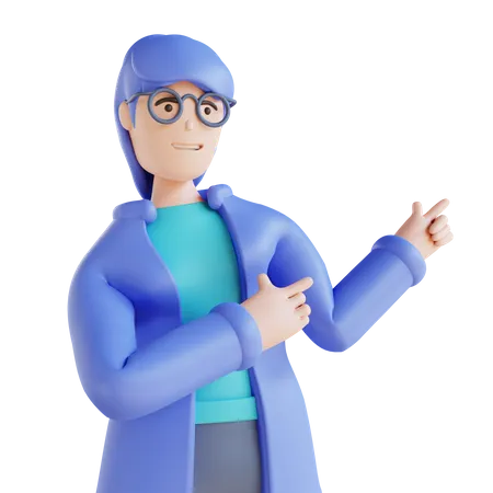 Girl pointing something on his right left 3D Illustration