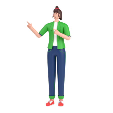 Girl pointing something on his right side  3D Icon