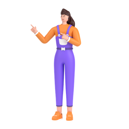 Girl pointing something on his right side  3D Icon