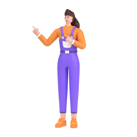 Girl pointing something on his right side  3D Illustration