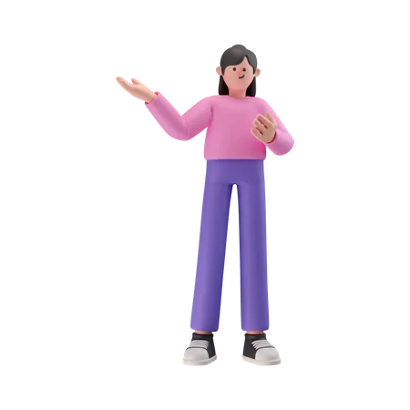 Girl pointing something on his right side  3D Illustration