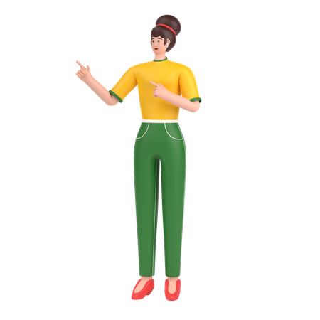 Girl pointing something on his right side  3D Illustration