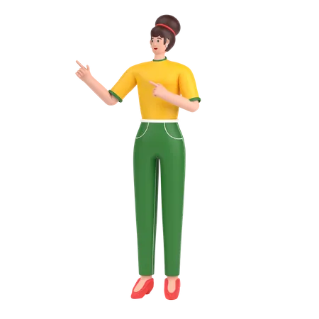 Girl pointing something on his right side  3D Illustration