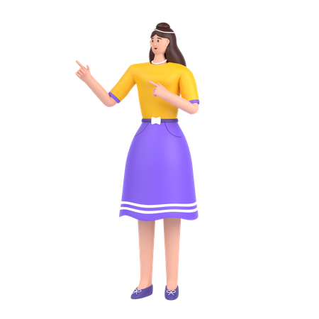 Girl pointing something on his right side  3D Illustration