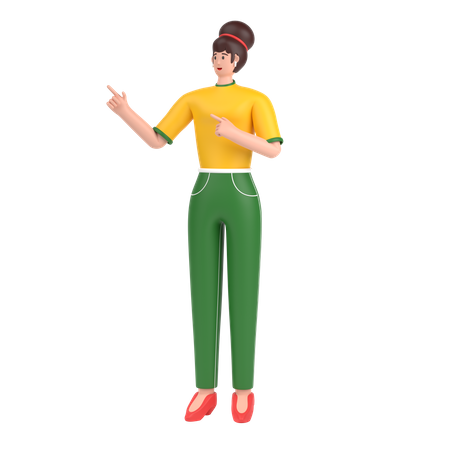 Girl pointing something on his right side 3D Illustration