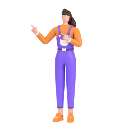 Girl pointing something on his right side 3D Illustration