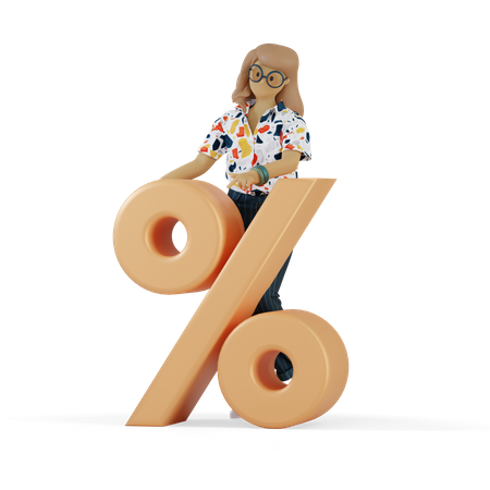 Girl Pointing To Discount  3D Illustration