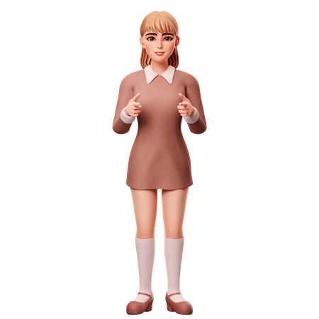 Girl Pointing To Front Side  3D Illustration