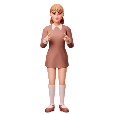 Girl Pointing To Front Side  3D Illustration