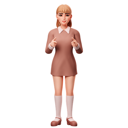 Girl Pointing To Front Side  3D Illustration