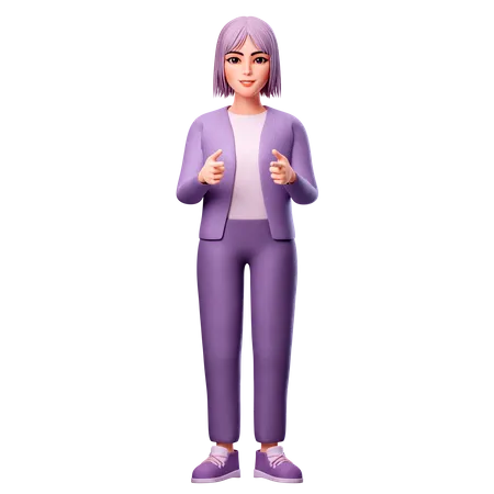Girl Pointing To Front Side  3D Illustration