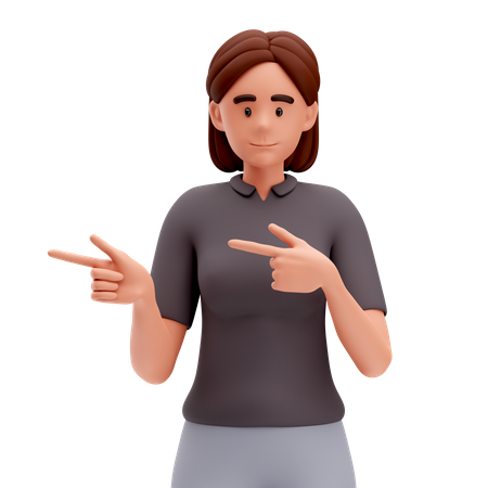 Girl Pointing to Left Side with Both hand  3D Illustration