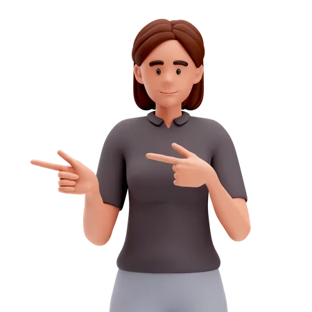 Girl Pointing to Left Side with Both hand  3D Illustration
