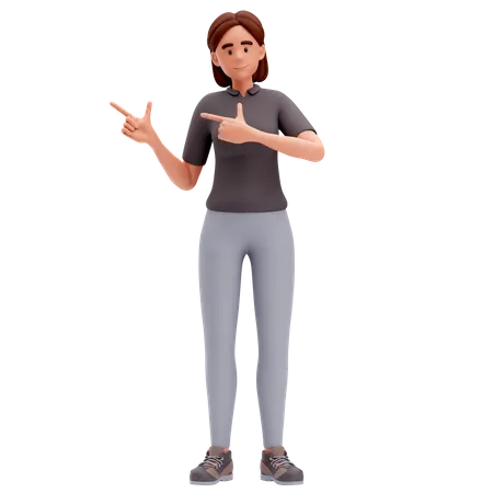Girl Pointing to Left Side With Both Hand  3D Illustration