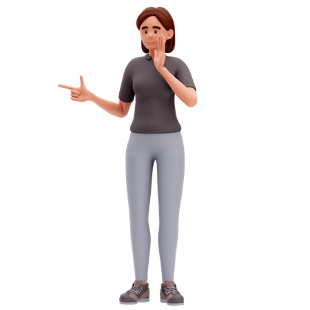 Girl Pointing to Left Side With Left Hand  3D Illustration