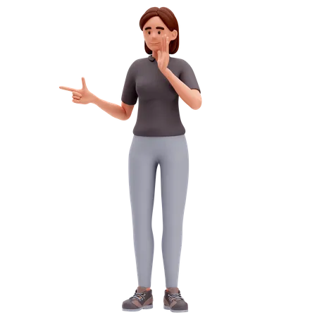 Girl Pointing to Left Side With Left Hand  3D Illustration