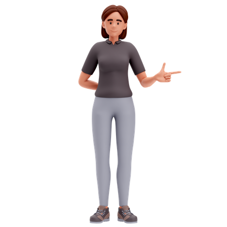 Girl Pointing to Right Side With Right Hand  3D Illustration