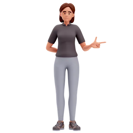 Girl Pointing to Right Side With Right Hand  3D Illustration