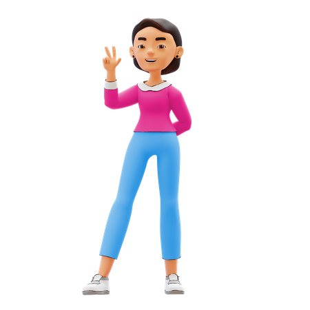 Girl pointing two fingers  3D Illustration