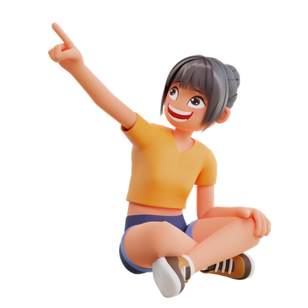 Girl pointing up  3D Illustration