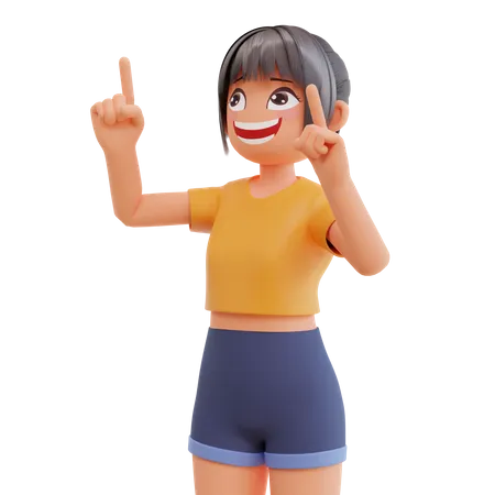 Girl pointing up  3D Illustration