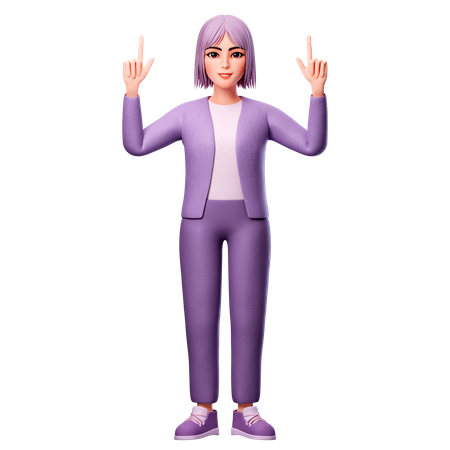 Girl Pointing Up  3D Illustration