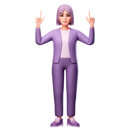 Girl Pointing Up  3D Illustration