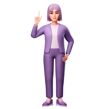 Girl Pointing Up  3D Illustration