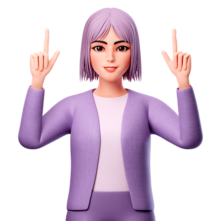 Girl Pointing Up  3D Illustration