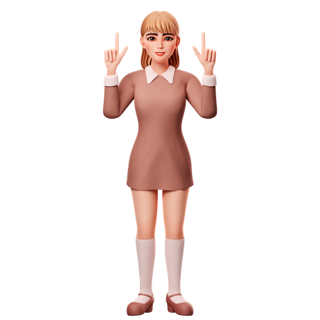 Girl Pointing Up  3D Illustration