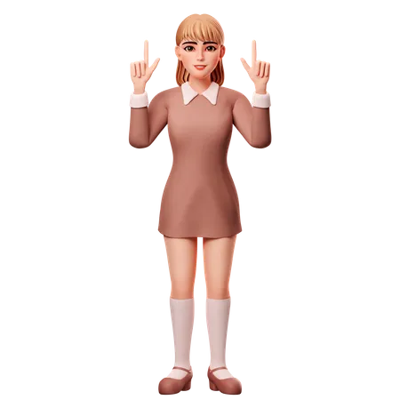 Girl Pointing Up  3D Illustration