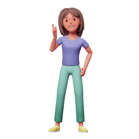 Girl pointing up 3D Illustration