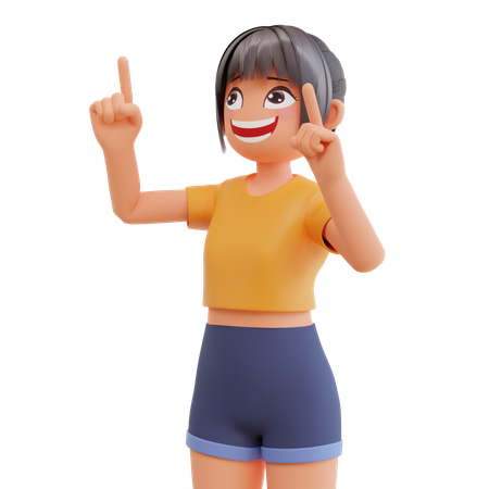 Girl pointing up  3D Illustration
