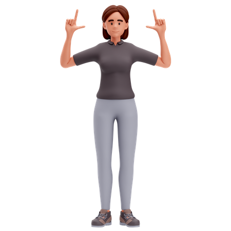 Girl Pointing Up With Both hand  3D Illustration
