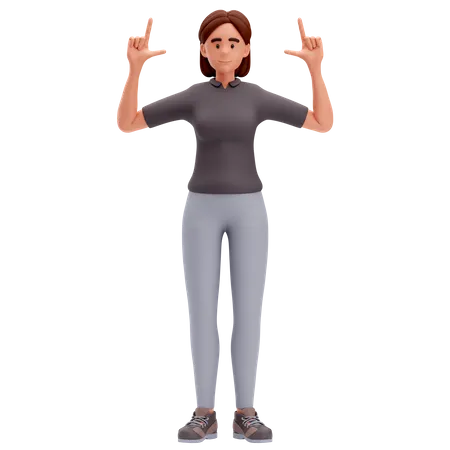 Girl Pointing Up With Both hand  3D Illustration