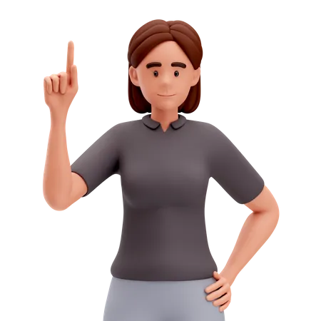 Girl Pointing up with Left Hand  3D Illustration