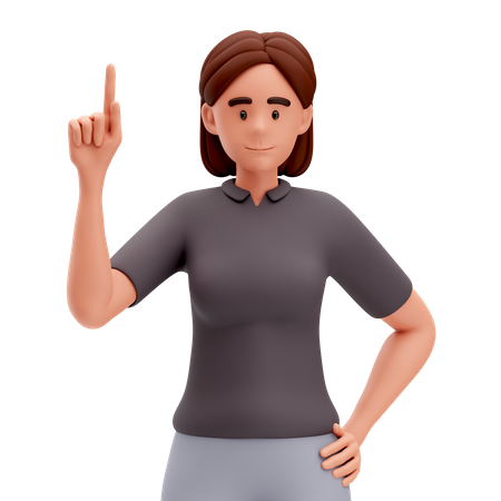 Girl Pointing up with Left Hand  3D Illustration